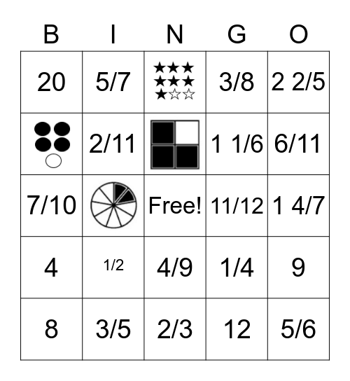 Fraction Bingo Card