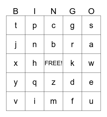 Alphabet Bingo Card