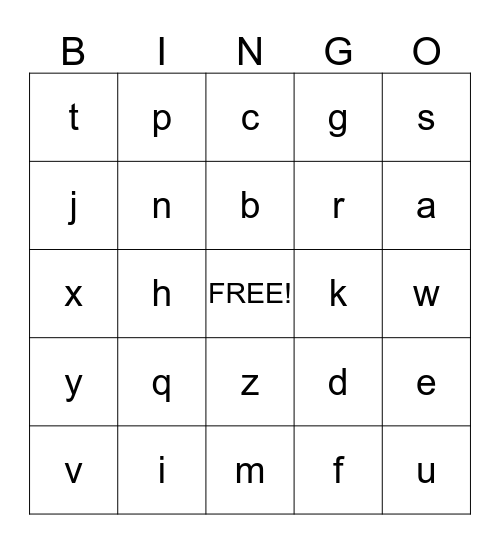 Alphabet Bingo Card