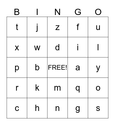 Alphabet Bingo Card