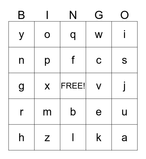 Alphabet Bingo Card