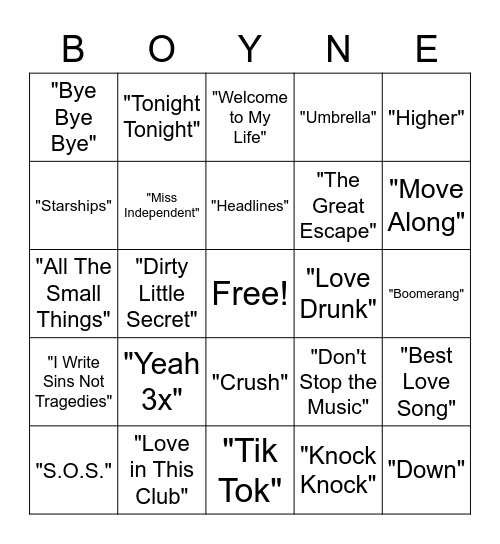 Music Bingo - Throwbacks Bingo Card