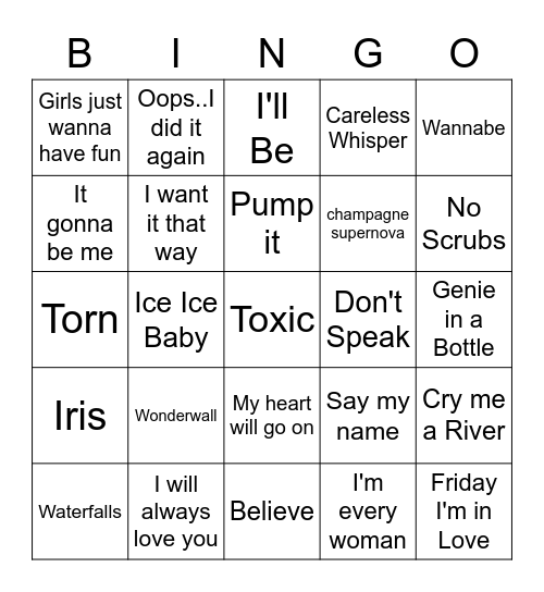 Music Bingo Round 2! 90's Hits! Bingo Card