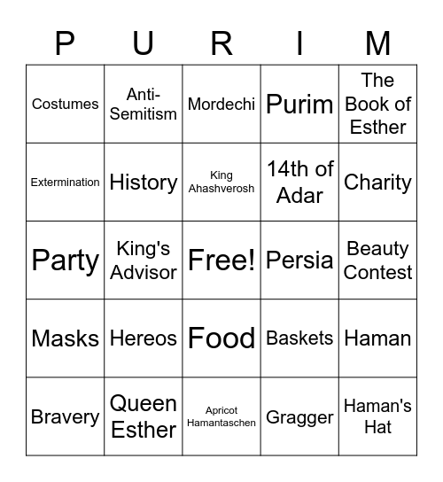 Purim Bingo Card