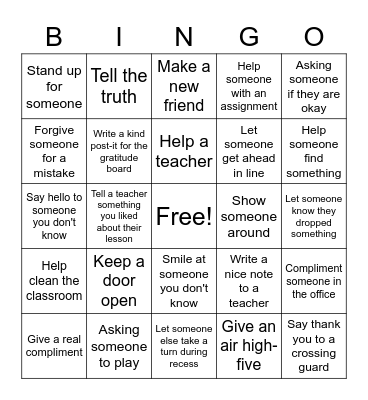 Kindness Week Bingo Card