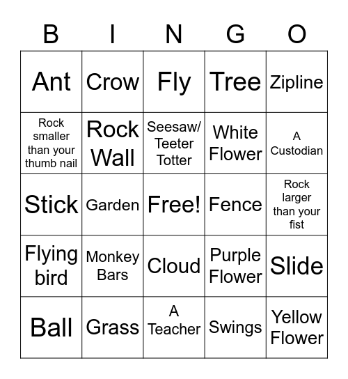 Playground Bingo Card