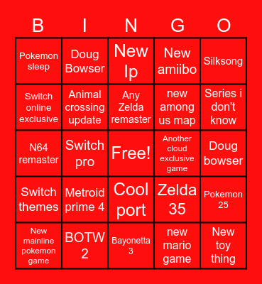 Nintendo direct bingo Card