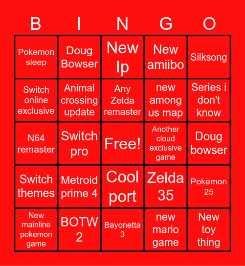 Nintendo direct bingo Card