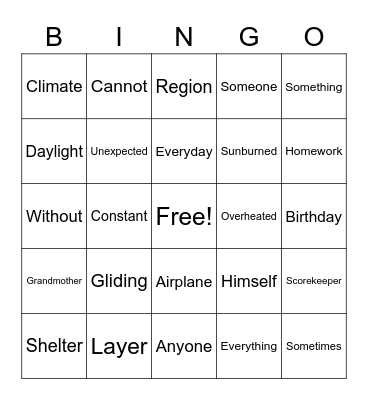 Week 25 Bingo Card