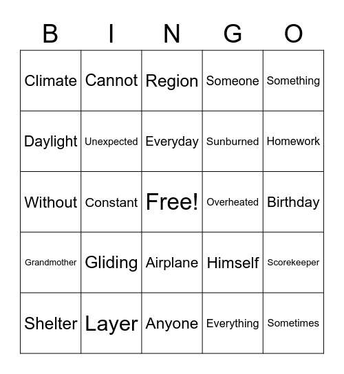 Week 25 Bingo Card