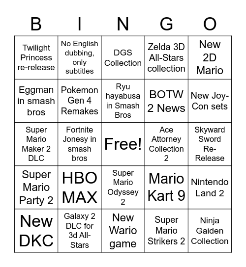 Untitled Bingo Card