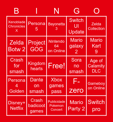 Nintendo Direct Bingo Card