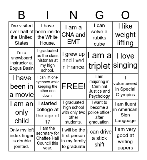 RA Mixer Bingo  Bingo Card