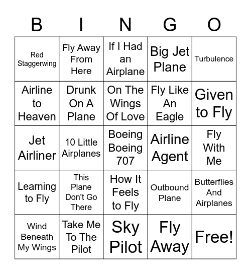 Songs About Aviation/Flying/Airplanes Bingo Card