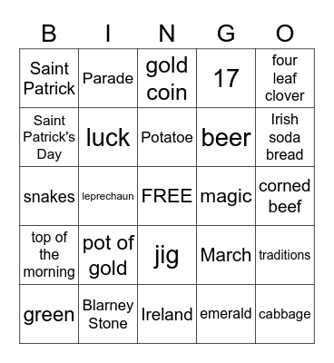 Facilities & Security Saint Patrick's Day Bingo Card