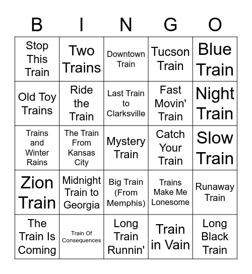 "Trains" Bingo Card
