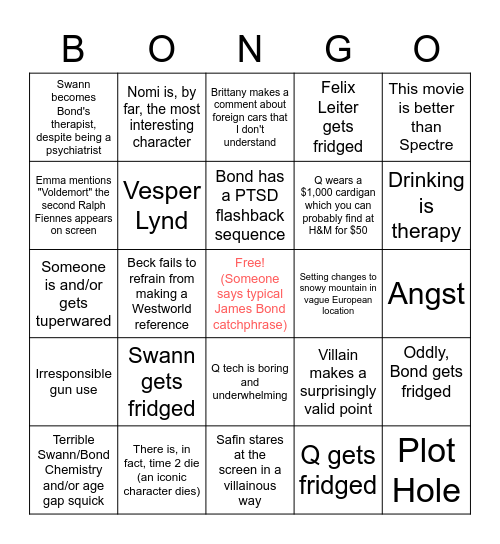 No Time 2 Die Bongo Bingo Card