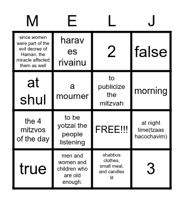 Megilla bingo Card