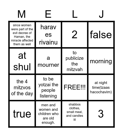Megilla bingo Card
