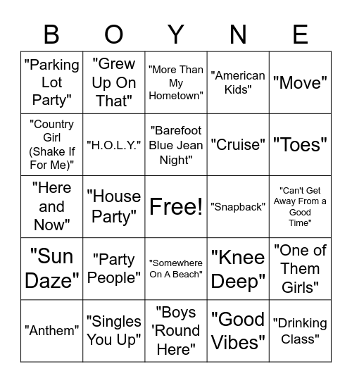 Music Bingo - Country Bingo Card