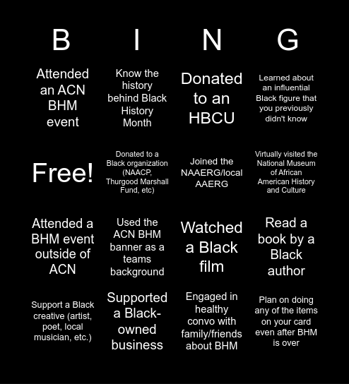 How Did You Support Black History Month? Bingo Card