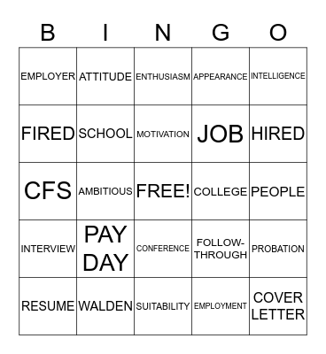 Education and Employment Bingo Card