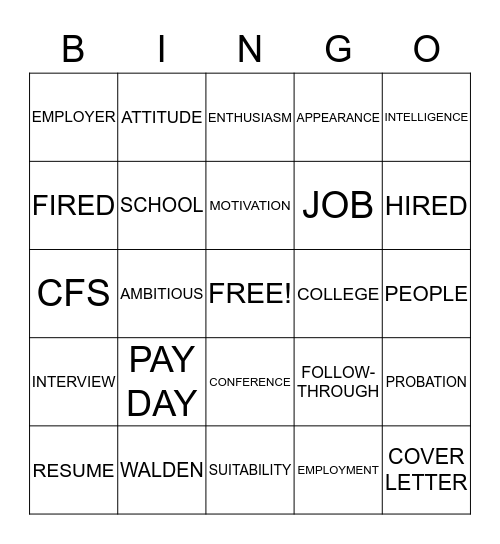 Education and Employment Bingo Card