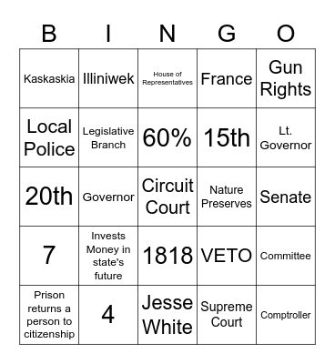 IL Constitution Bingo Card