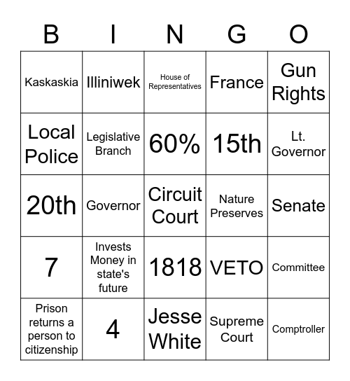 IL Constitution Bingo Card