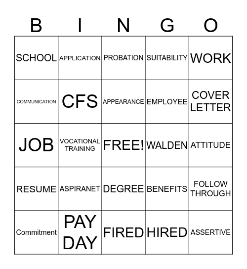 Education and Employment Bingo Card