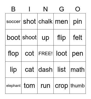 Short Vowels Bingo Card