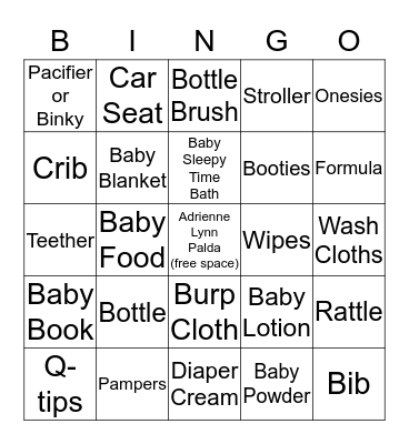 Shaina and Adrienne's Bingo Game Bingo Card