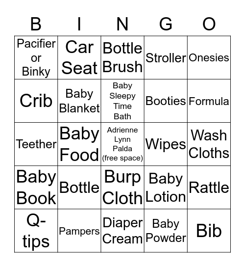 Shaina and Adrienne's Bingo Game Bingo Card