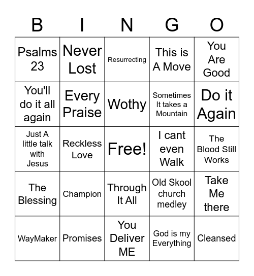 Worship Songs for Book Study Bingo Card