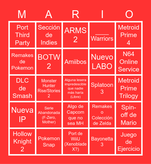 Nintendo Direct 17/02/21 Bingo Card