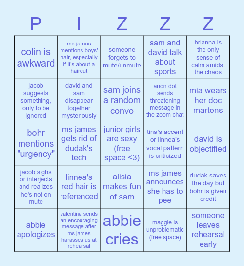 PIR(Z) Bingo Card