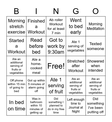 Self-Care Bingo Card