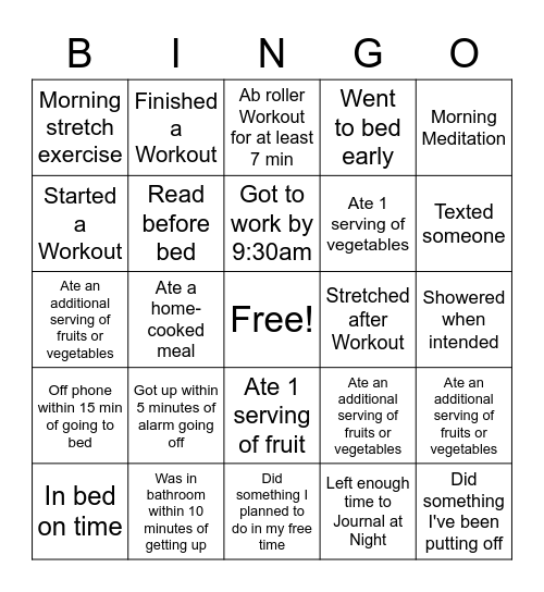 Self-Care Bingo Card