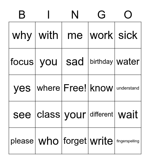 Unit 2 Bingo Card