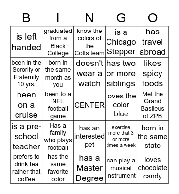 ZETA SUPER BOWL NIGHT Bingo Card