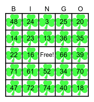 St. Patrick's Day Bingo Card