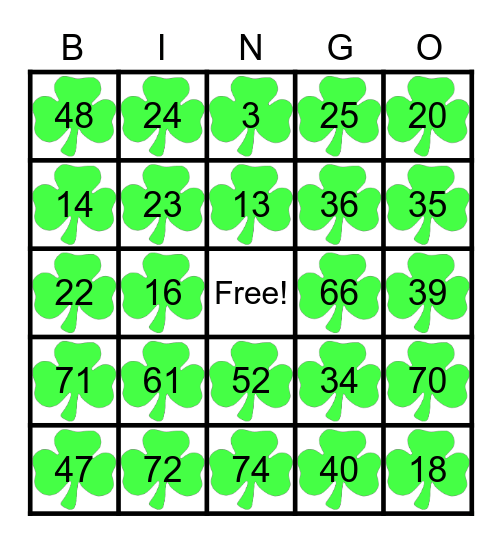 St. Patrick's Day Bingo Card