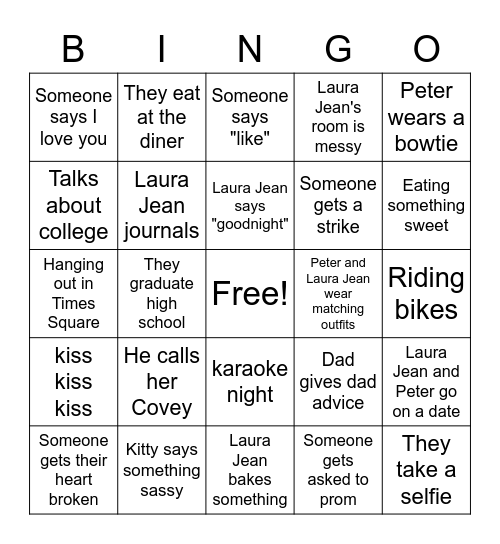 To All the Boys I Loved Bingo Card