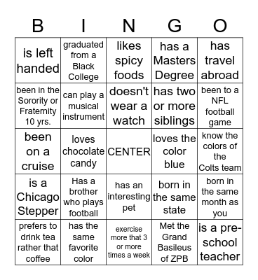 ZETA SUPER BOWL NIGHT Bingo Card