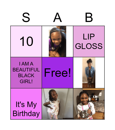 SarahAshley's Birthday Bingo Card