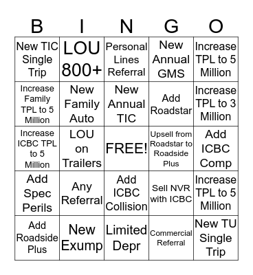 Auto/Travel/Referral Bingo Card