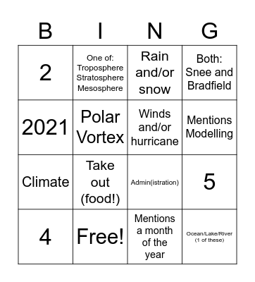 EAS Bingo - Earth Bingo Card