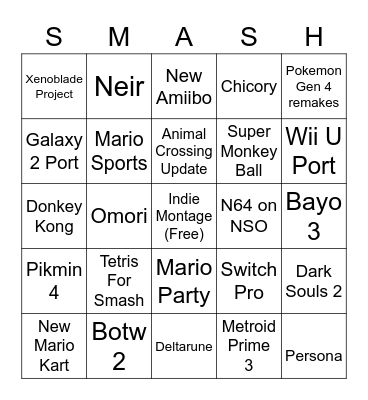 NInTENDO DIRECHATT AAAA Bingo Card