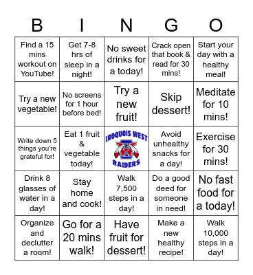 IWMS Wellness Challenge Bingo Card