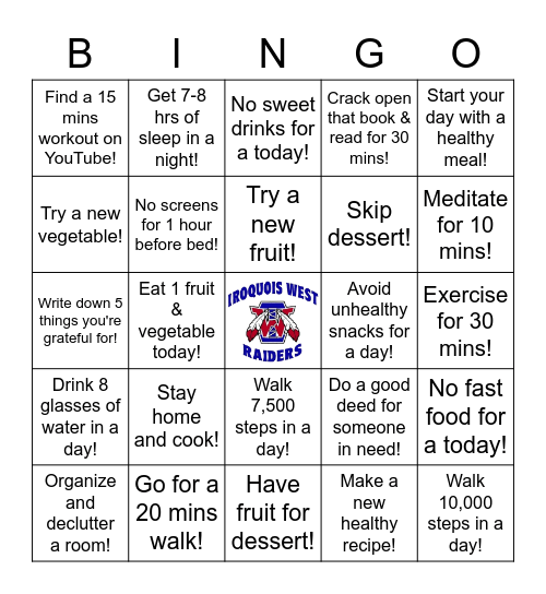 IWMS Wellness Challenge Bingo Card